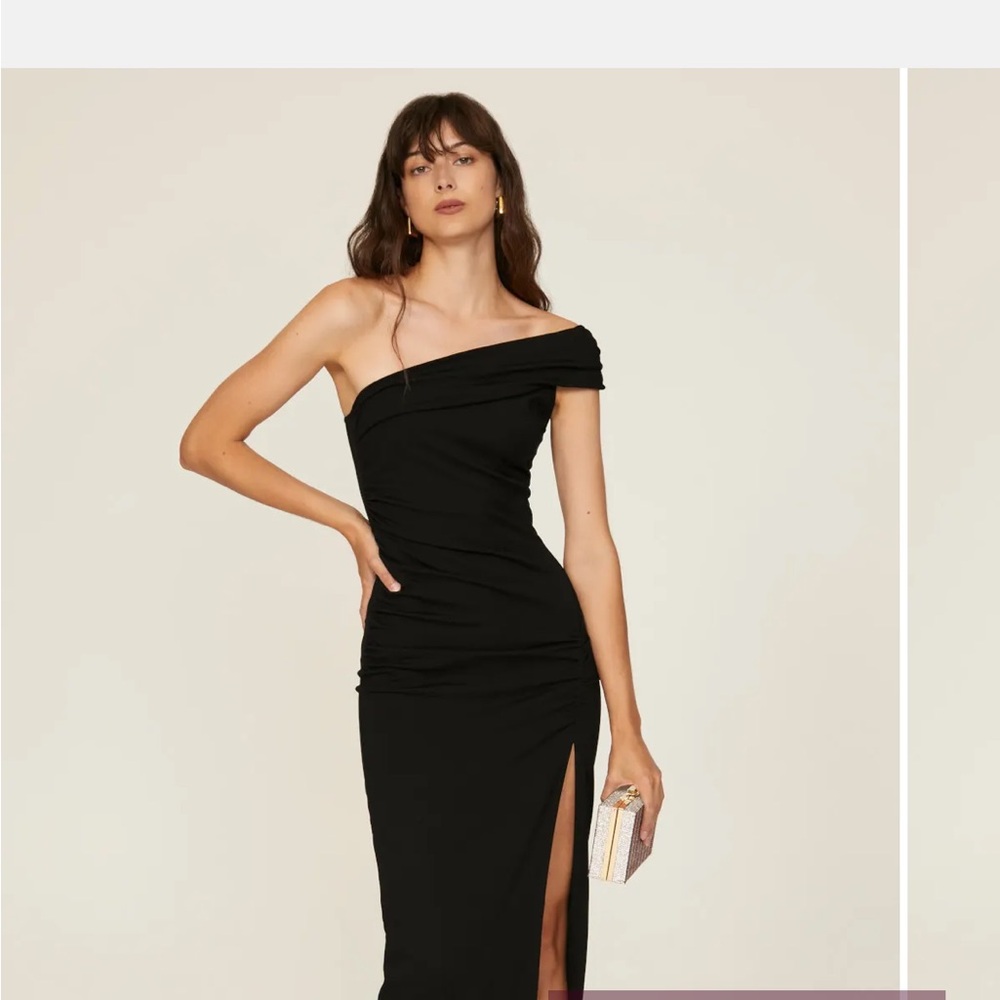 Victor Glemaud Black One-Shoulder Ruched Gown with Side Slit